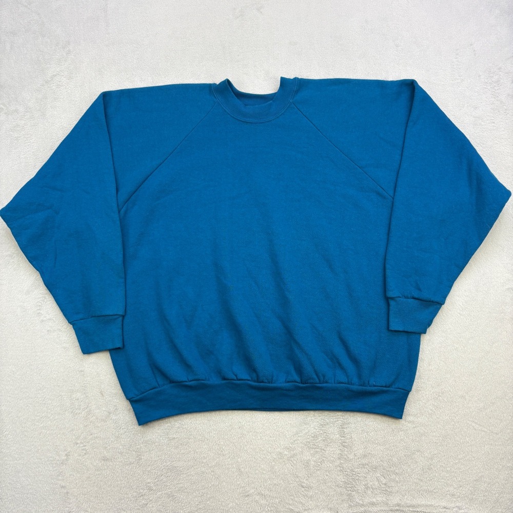 Vintage Fruit Of The Loom Sweatshirt Mens 2X Blue Blank 80s 90s Fleece USA